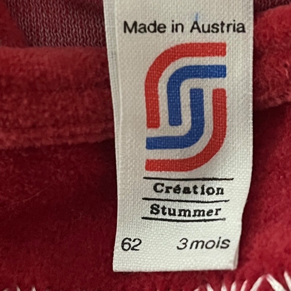 Red Velour footed European Baby Romper Made in Austria - Picture 5 of 7